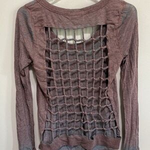 Chaser Purple Scoop Neck Long Sleeve with Woven Lattice Open Back